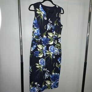 Enfocus Studio navy floral sheath dress sz 10 V neck front slit sleeveless